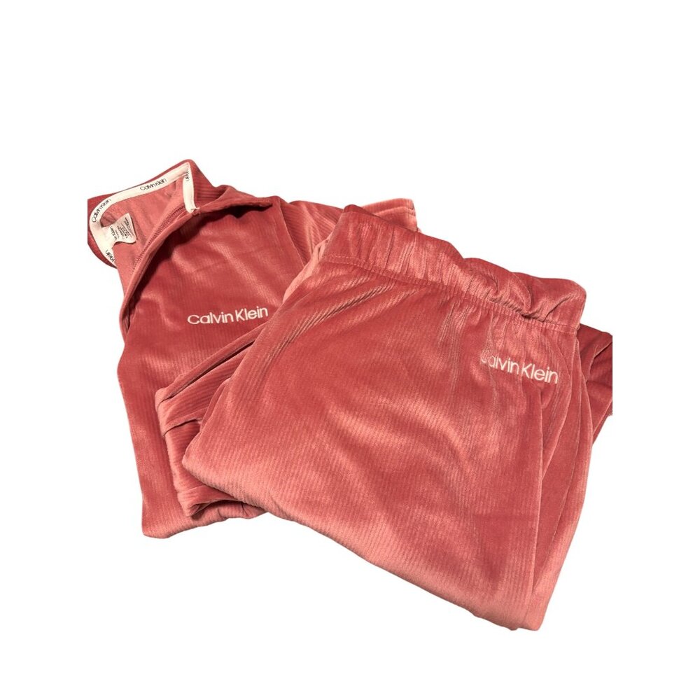 Calvin Klein Womens XL Pink Velour Pajama Set Sleepwear Top & Bottom